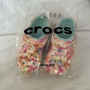 Rainbow, fluffy crocs